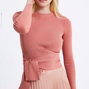 Zara Blush Ribbed Wrap Sweater